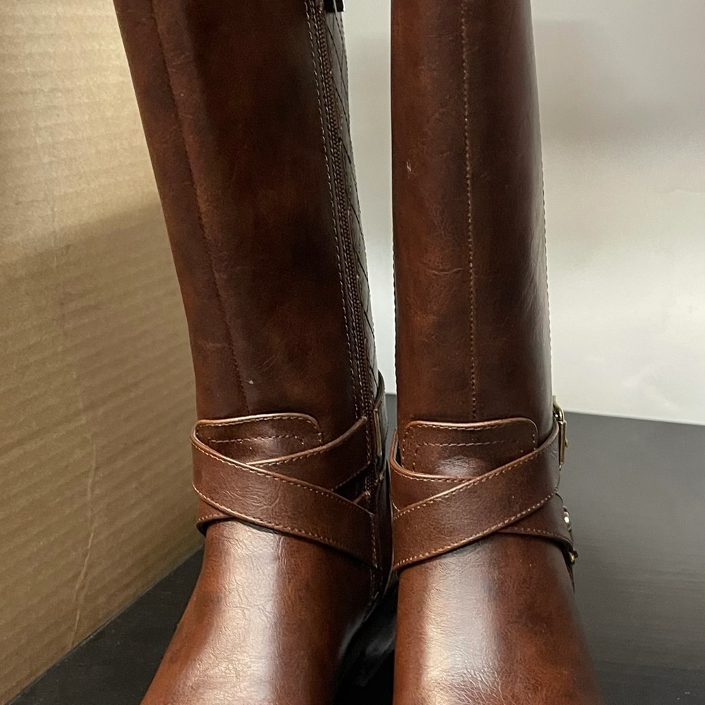 G by Guess Women's Shoes Haydin Leather Almond Toe Knee High Fashion Boots Brown - Picture 13 of 16